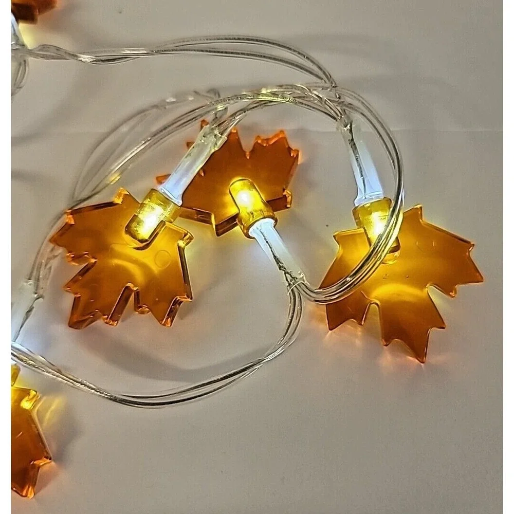 Set of 5 Brown Maple Leaf LED Lights Battery Operated Fall Thanksgiving